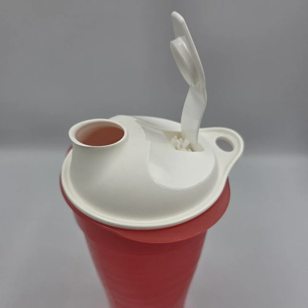 Vintage Tupperware Shaker Tumbler 5759A-5 Plastic Orange & White Lid Top 500 ml - Picture 3 of 6